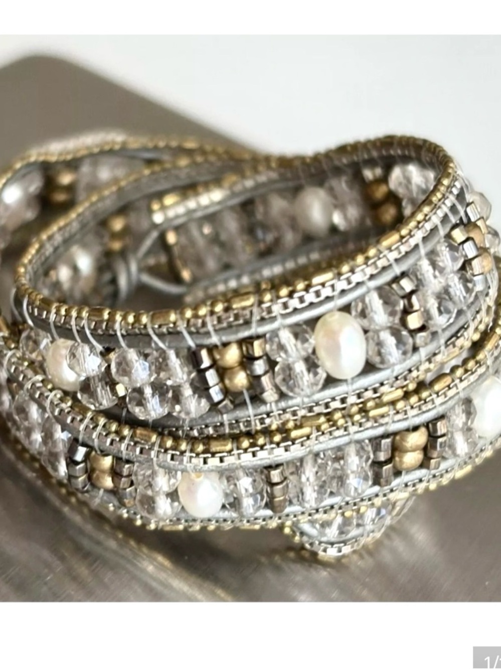 Silpada Gorgeous Vintage
Sterling Silver Sparkling Beaded 
Pearl Wrap Bracelet